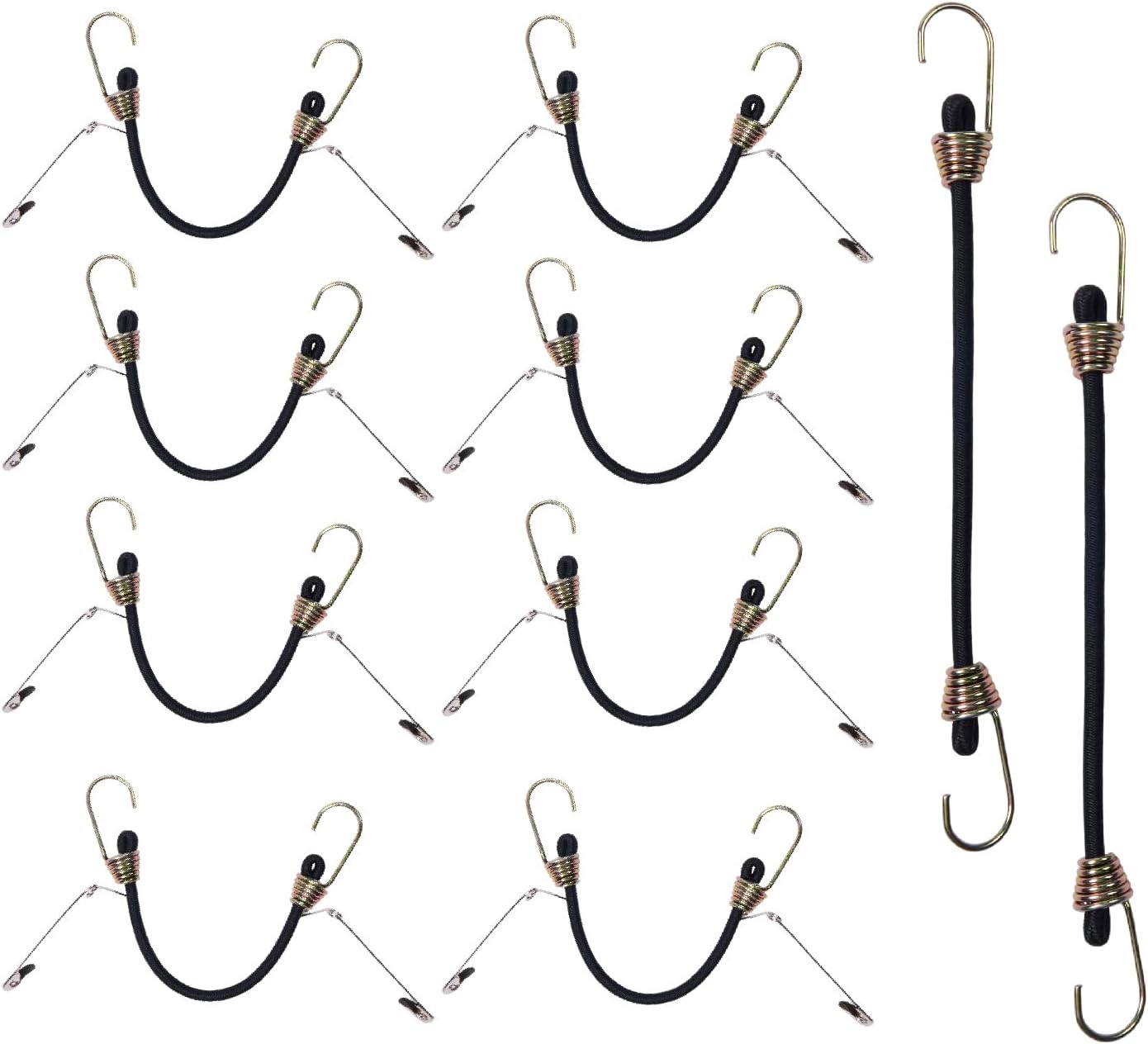 4 Inch Black Bungee Cords with Hooks, 10 Pack Heavy Duty Mini Elastic Straps | Outdoor Use for Securing, Tarps, Camping Gear