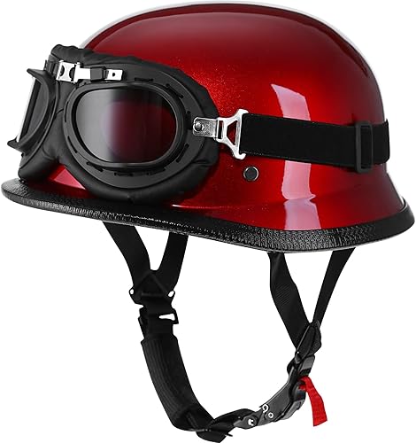 Yesmotor Helmet Half Shell German Motorcycle Helmet with Cycling Glasses - DOT Approved