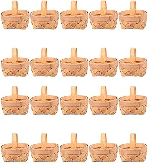 Cabilock 20pcs Mini Woven Baskets with Handles Farmhouse Small Basket Wedding Candy Gift Baskets Storage Basket for Wedding Party Favors Tree Hanging Ornaments Crafts