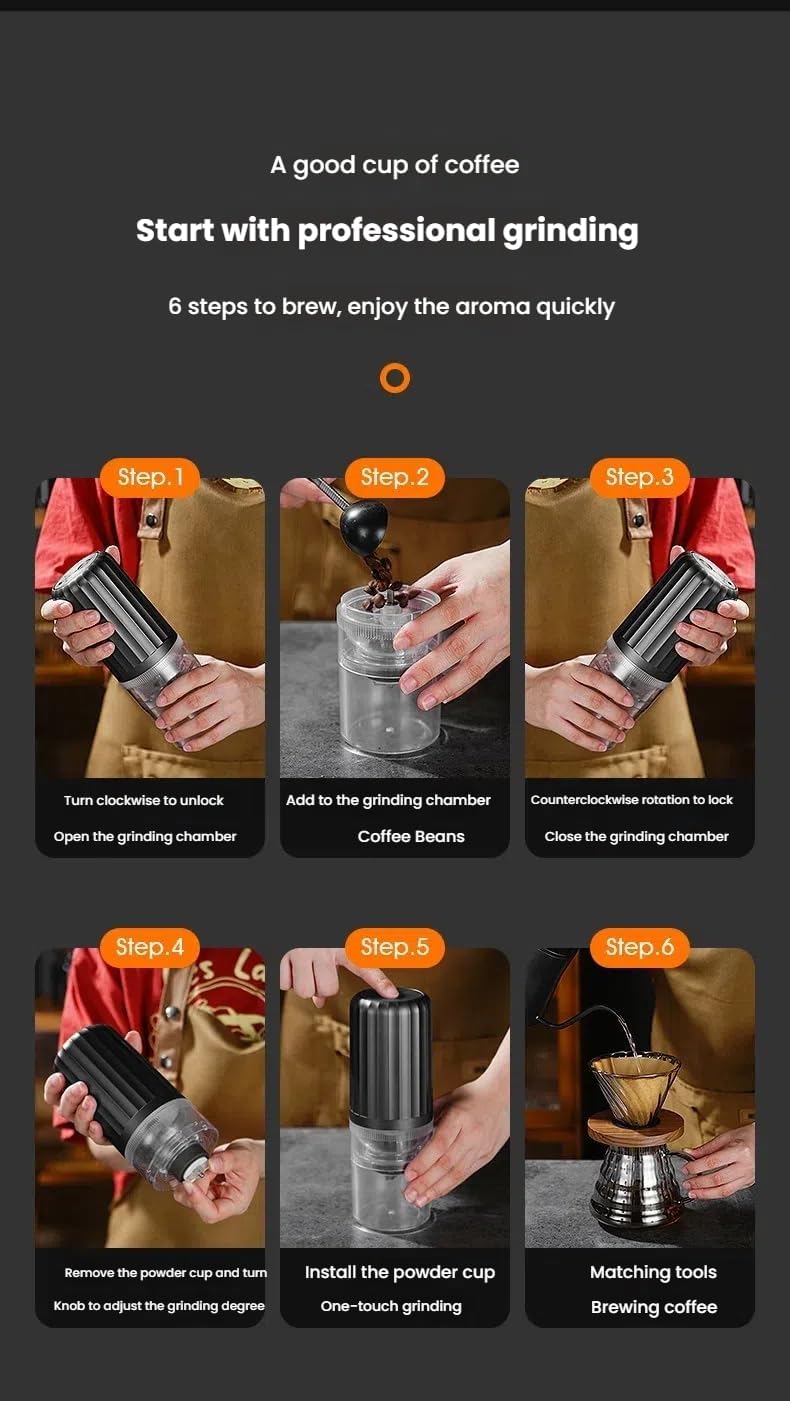 Portable ceramic automatic coffee grinder, retaining the rich flavor of coffee beans, suitable for home, travel, and office use