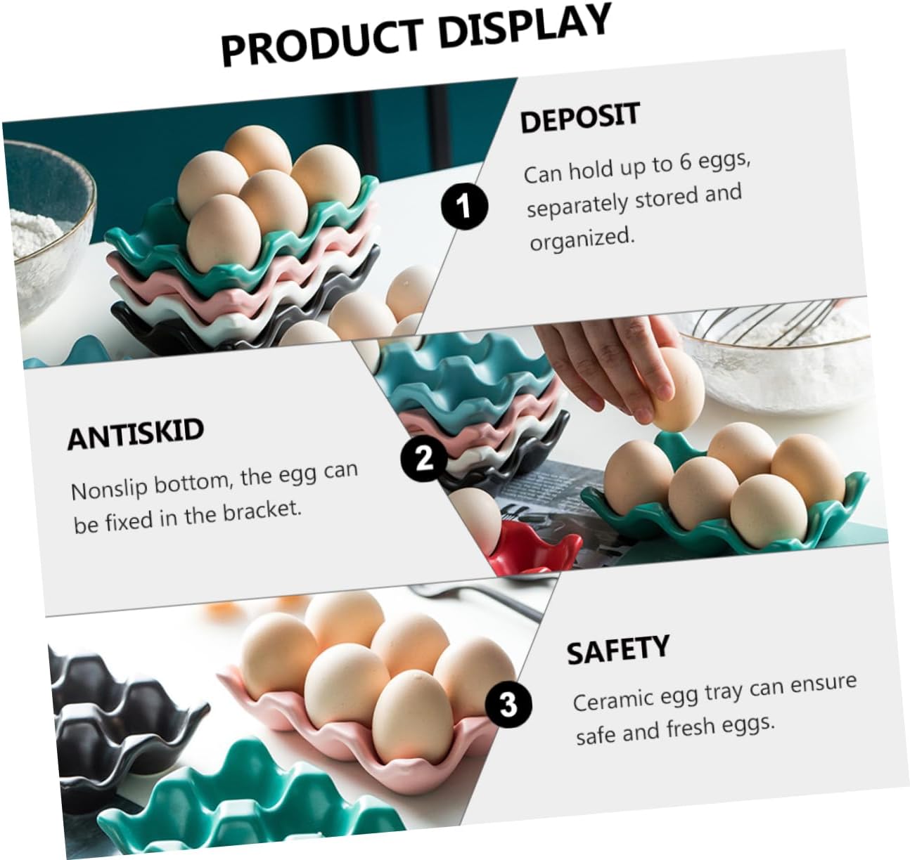 2pcs Ceramic Egg Holder 6 Grids Refrigerator Egg Storage Non-slip Elegant Kitchenware