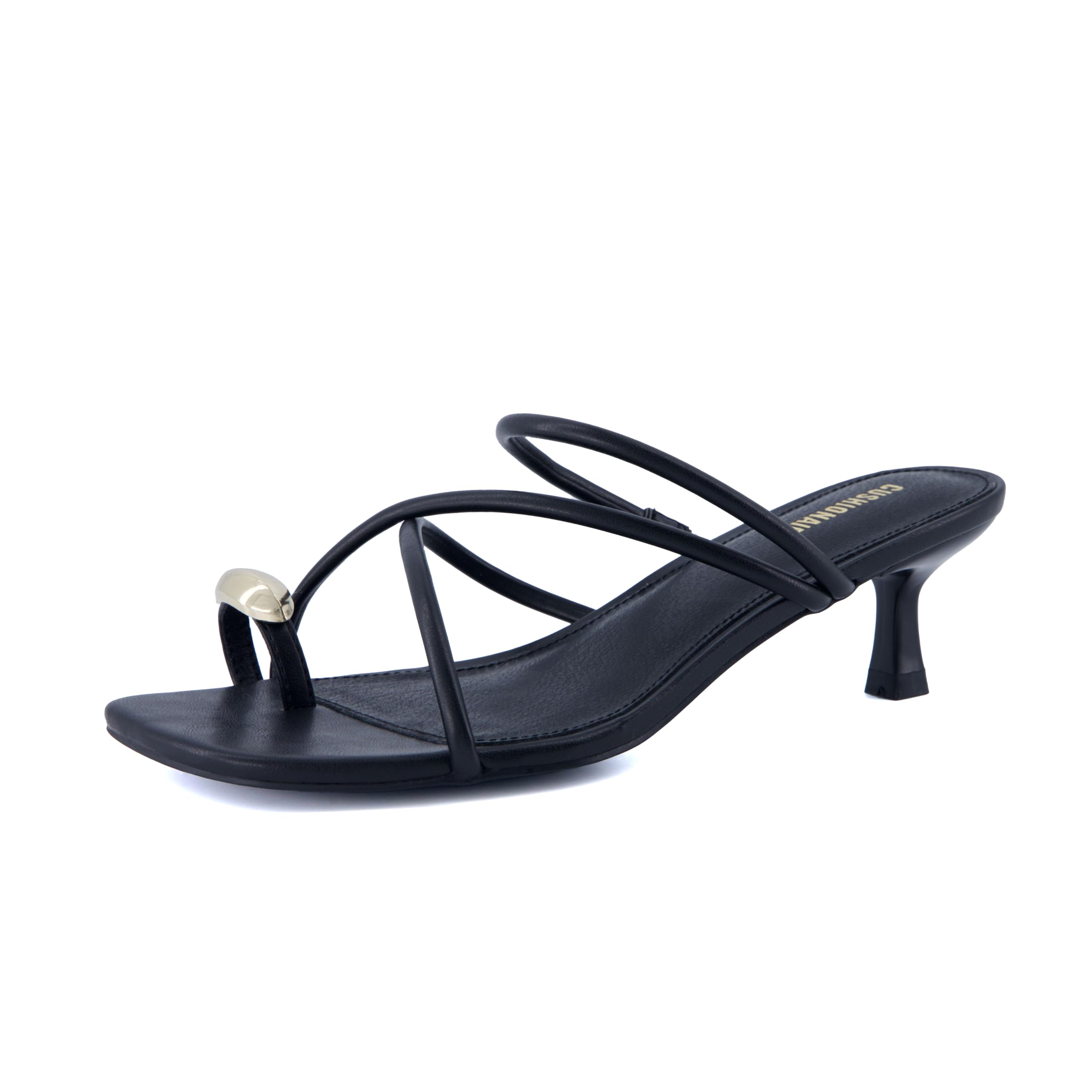 CUSHIONAIRE Maui Strappy Womens Sandals with Kitten Heels – Vegan Leather Slip On Dress Sandals for Women, Square Toe Wedding Shoes