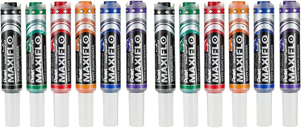 PentelMaxiflo Medium Chisel Tip White Board Marker 6-Pieces, Multicolour