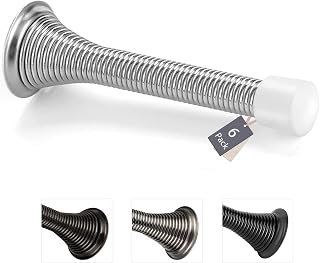 Crosize 6 Pack Sliver Spring Door Stopper Wall Protector, 3-1/4" Heavy Duty Flexible Door Stop, Stainless Steel Door Stopper for Bottom of Door with Rubber Bumper Tips for Protecting Walls from Damage