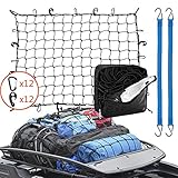 Cargo Bungee Net 3 x 4Ft Max Stretches to 6 x 8Ft - 24 pcs Universal Hooks & 2 Cargo Cord, Storage Bag - 4 x 4 Inches Mesh - 36 x 48 Inches Oversized Roof Rack Cargo Net Suitable for Trucks, SUV