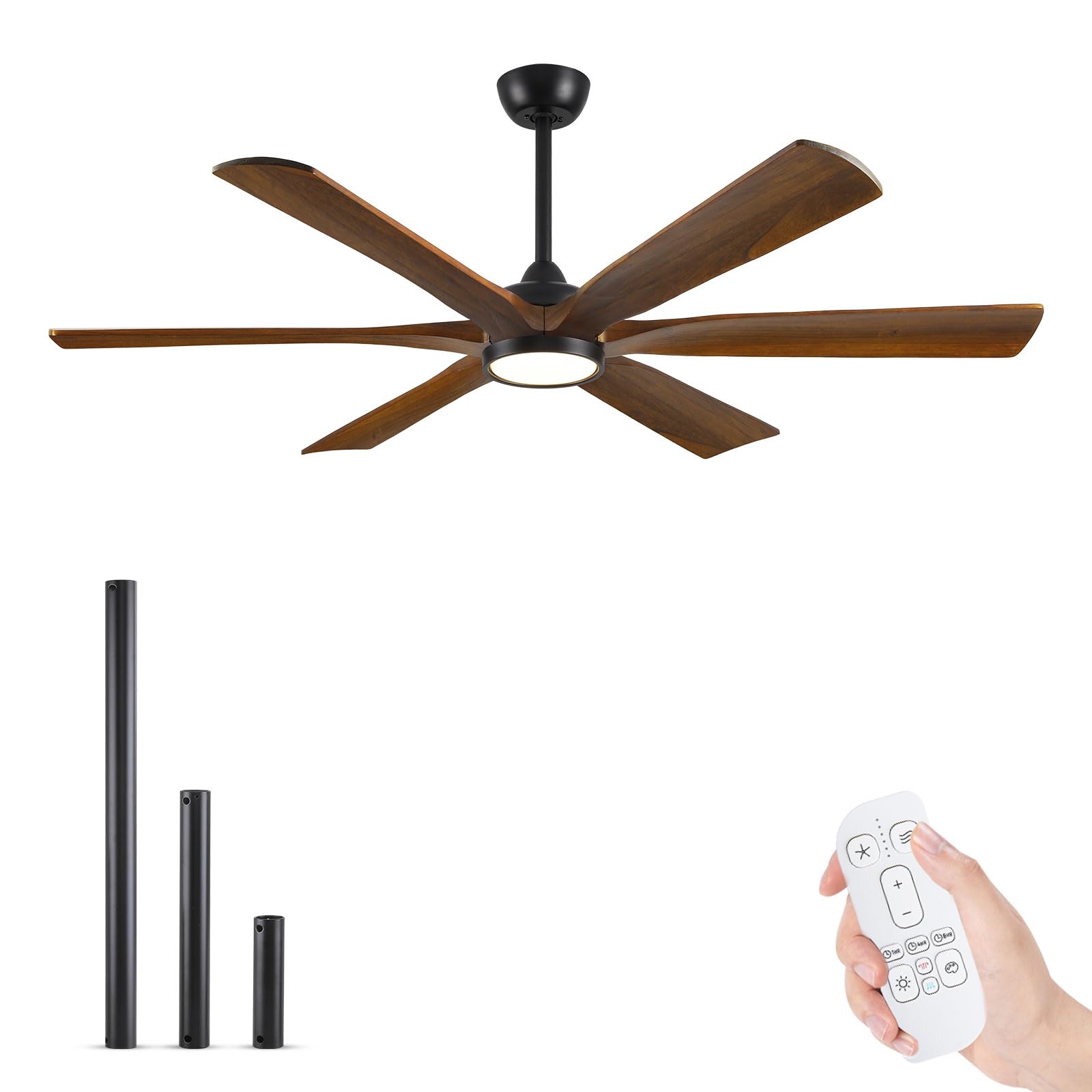 152cm-Deckenventilator mit Beleuchtung und Fernbedienung – Moderner Farmhouse-Stil, 6 braune Massivholzflügel, leistungsstarker und leiser DC-Motor mit Reversierfunktion – Für Innenräume Schlaf