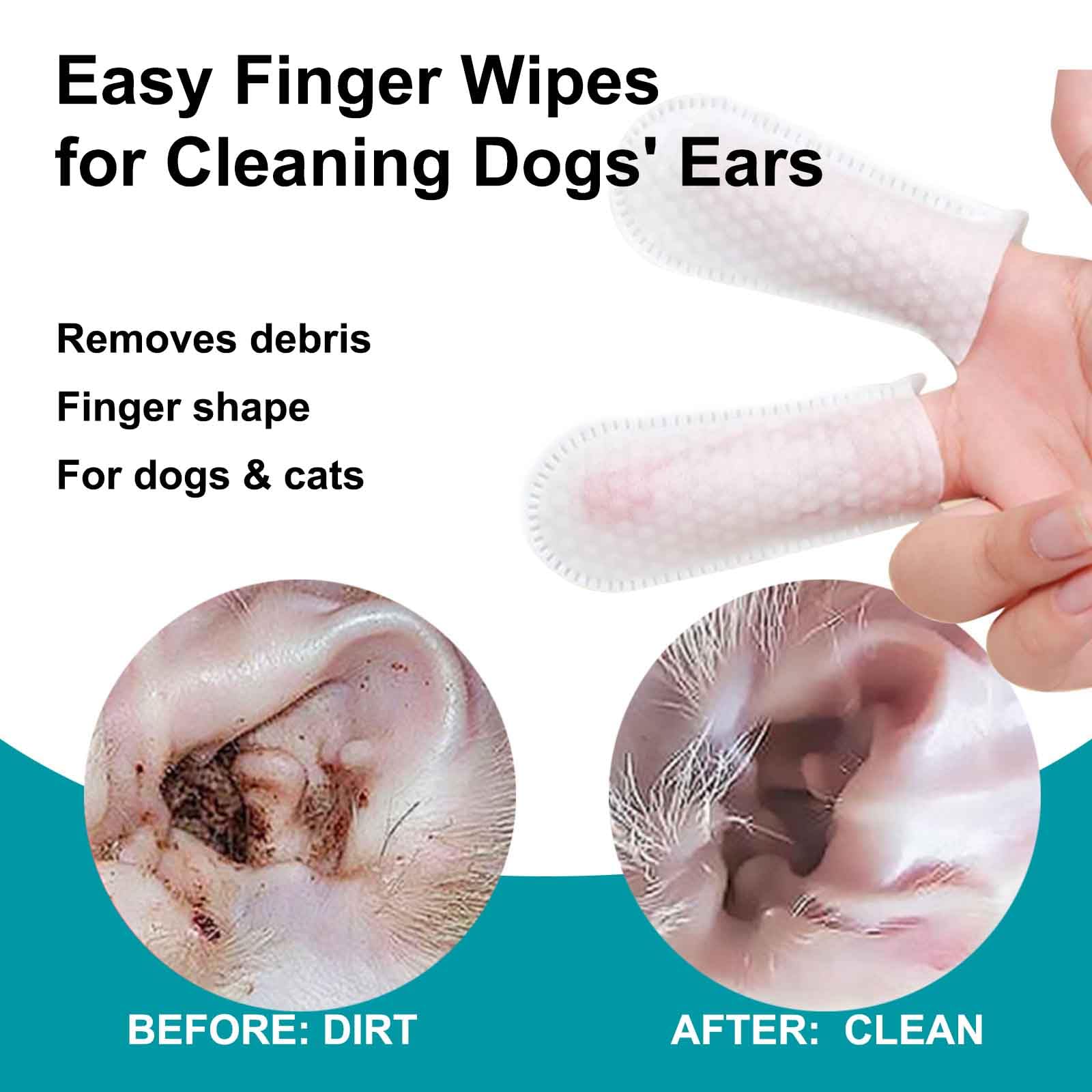 Ear Finger Wipes for Dogs & Cats,Dog Ear Cleaner Wipes Gently Remove Ear Wax, Debris, Natural Ingredients & Fresh Coconut Scent - 50 Count - image 3