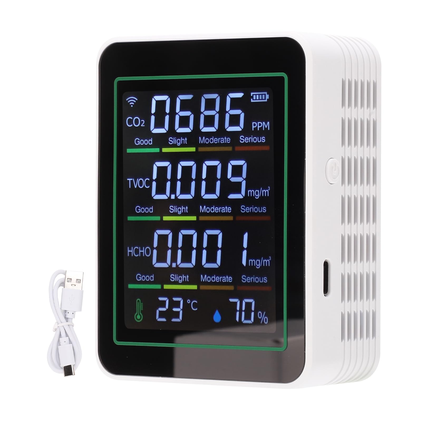 Monitor de Calidad del Aire 5 en 1, Medidor de CO2 Interior WiFi para el Hogar, Oficina, Aula, Pantalla LCD, Detector TVOC HCHO para Smart (MT11NW Blanco, Sensor infrarrojo WiFi)