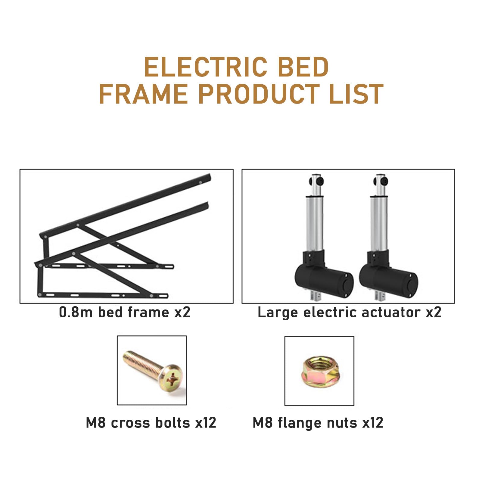 Mecanismo Eléctrico de Elevación de Cama de Acero con Control Remoto; Kit de 2 Amortiguadores de Gas de Alta Resistencia para Camas con arcón White-80cm