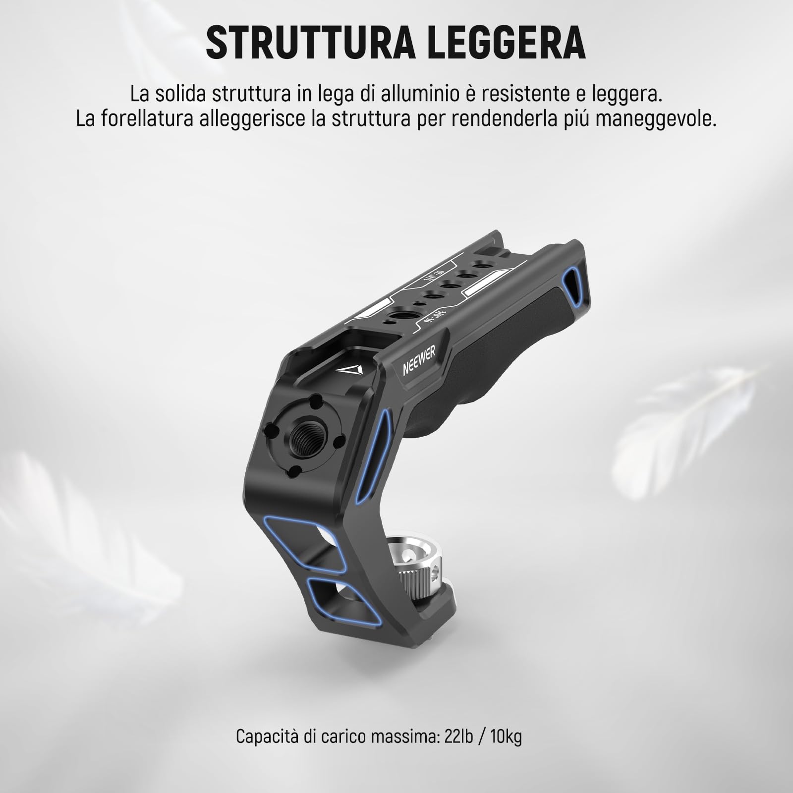 NEEWER Impugnatura superiore per fotocamera con 3/8", comoda impugnatura in silicone con filettatura da 1/4" 3/8", Cold Shoes, panno per la pulizia, compatibile con SmallRig Handles Gabbie video Rigs