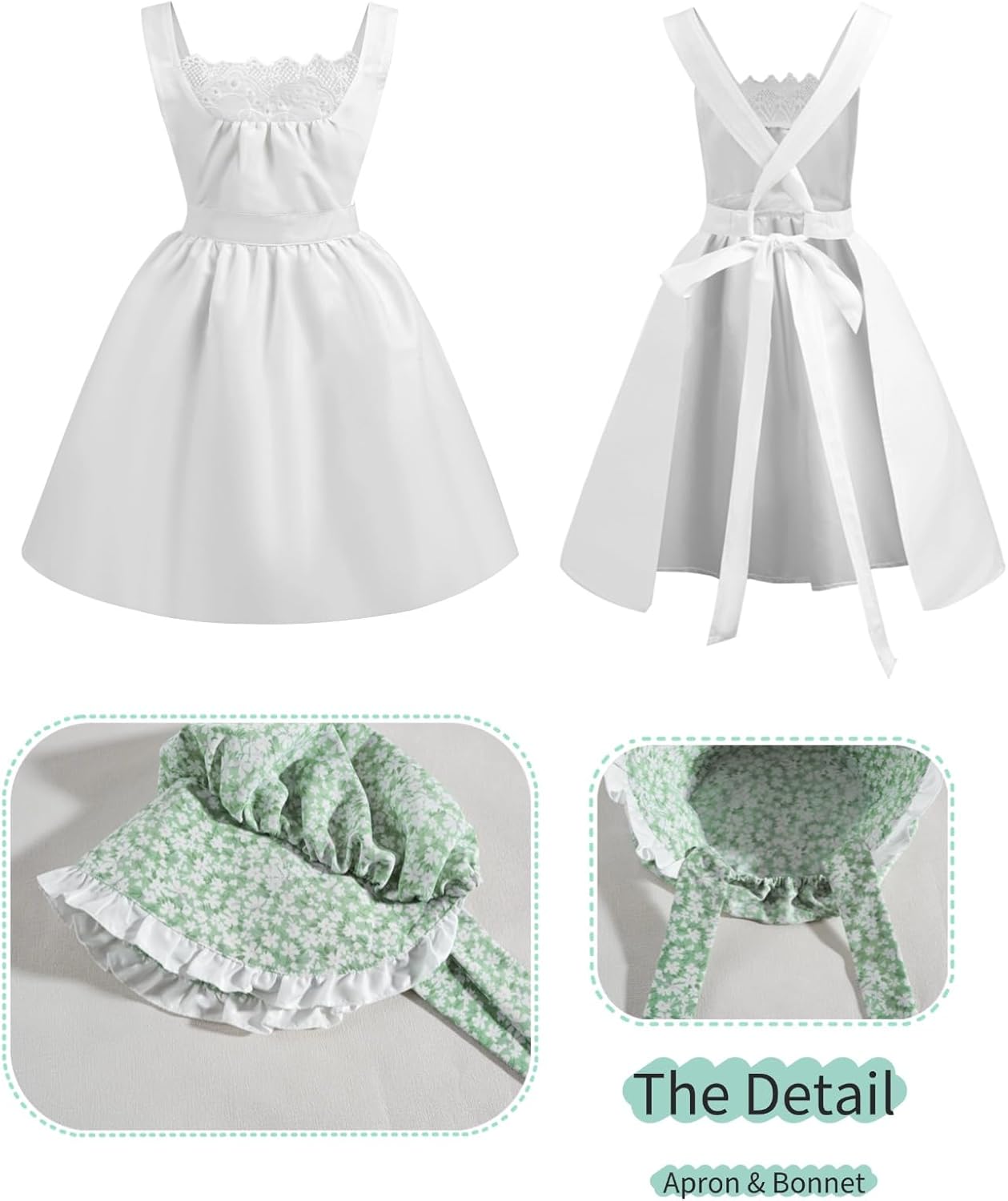 NSPSTT Prairie Dress Pioneer Costume for Girls With Bonnet - Colonial Set for Age Over 4 Years Old