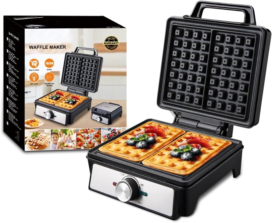 1600W Waffle Maker,Non-Stick Belgian Waffle Iron with Quick Heat-Up, Easy Clean,Perfect for Breakfast,Sandwiches,Snacks,Burgers, Steaks and more