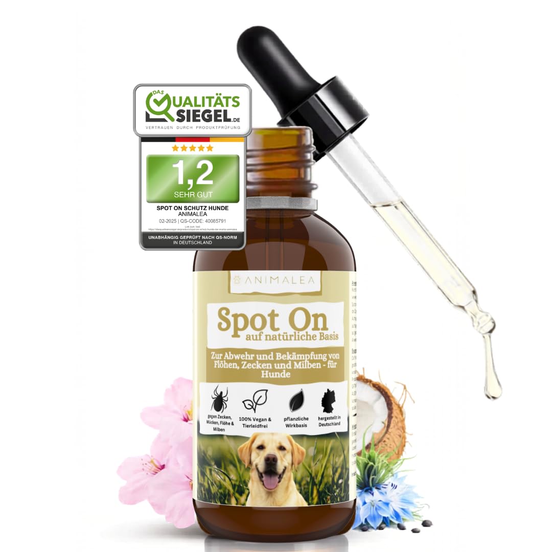 Zeckenschutz für Hunde Spot On - effektiver Schutz gegen Zecken, Flöhe & Mücken für die gesamte Saison - Zeckenmittel für Hunde 50ml - Zeckenabwehr mit Neemöl & ohne Nervengift
