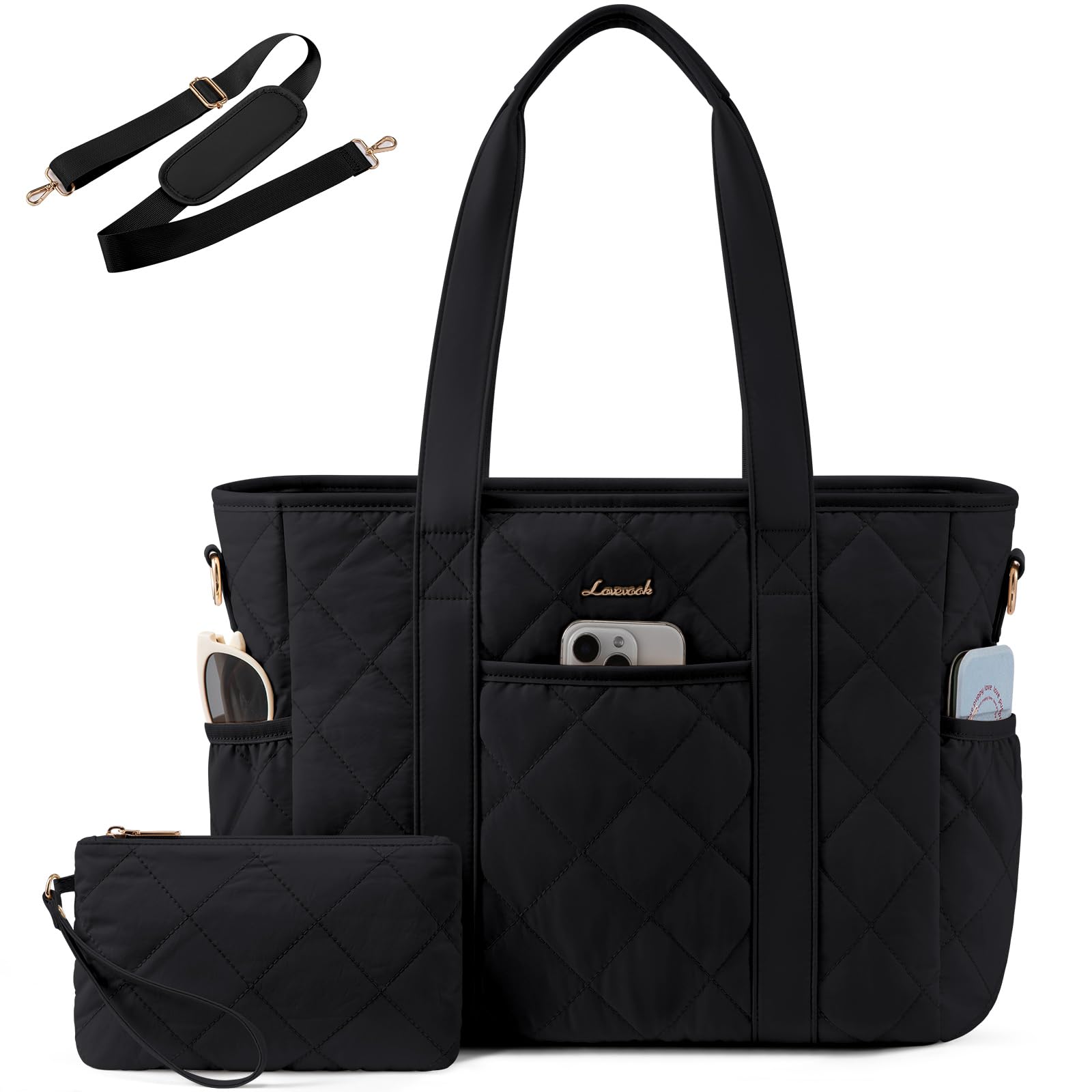 LOVEVOOK Tote Bag for Women, Puffer Work Tote Bag with Zipper, Quilted Nurse Teacher Shoulder for Daily,Travel,Gifts for Her