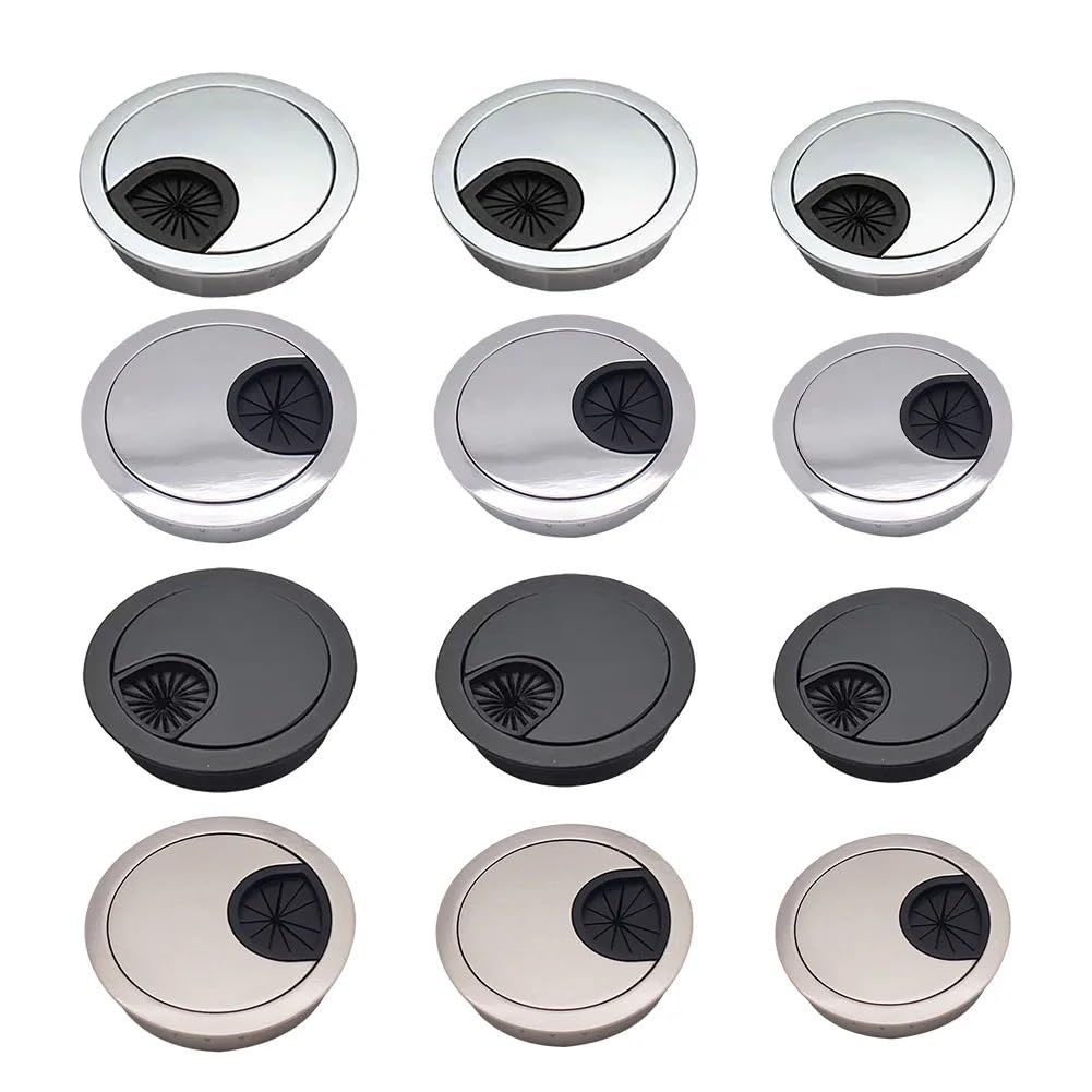 Griglie passacavi per scrivania, Organizzatore di anelli tenuta for cavo uscita della linea copertura del foro filo da 2 pezzi 50/60 / 80MM(Black,53MM)