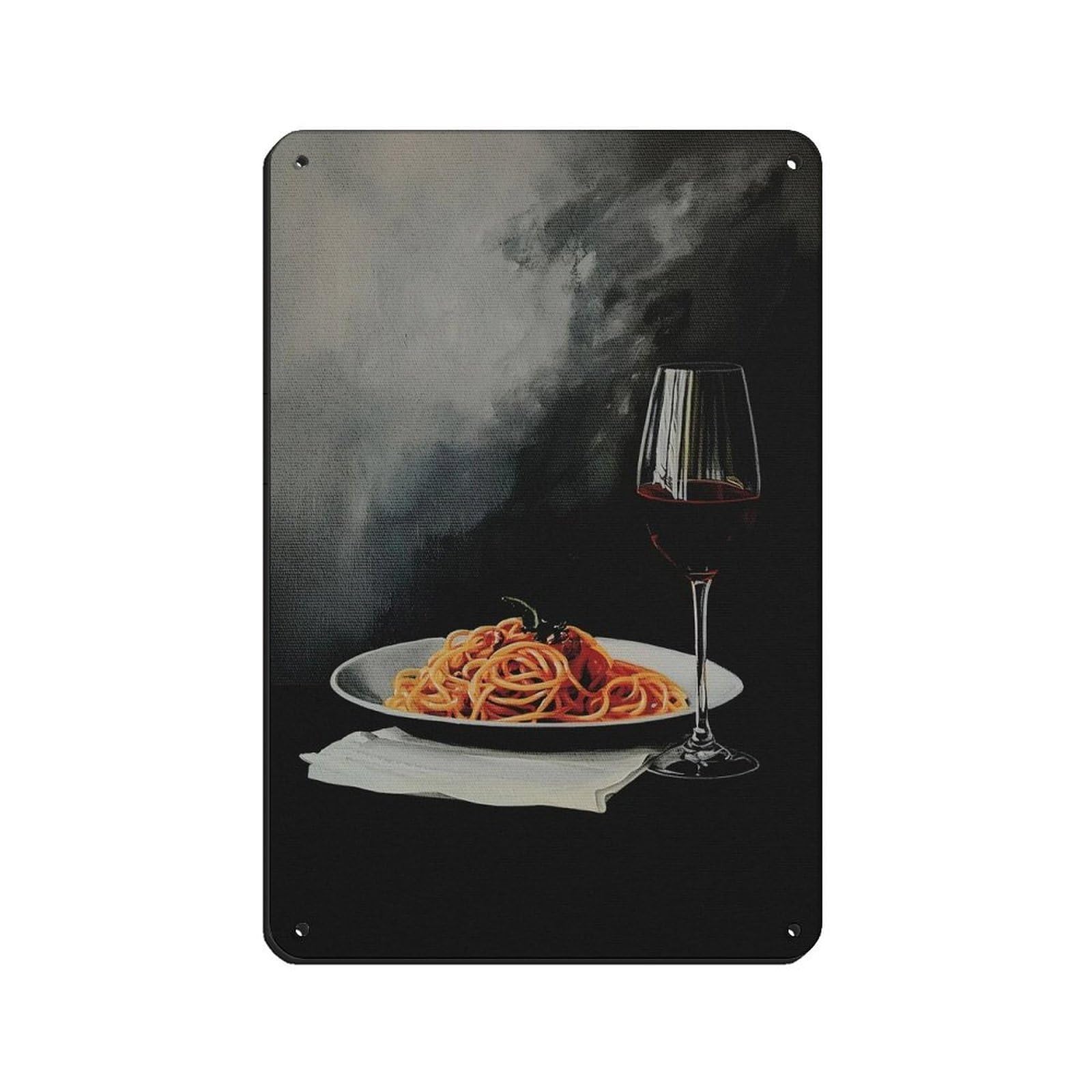Bncedjk Style Spaghetti And Wine Realistic Painting P Retro Poster Metal Tin Sign Chic Art Retro Iron Painting Bar People Cave Cafe Family Garage Poster Wall Decoration 8X12inch(20X30cm)