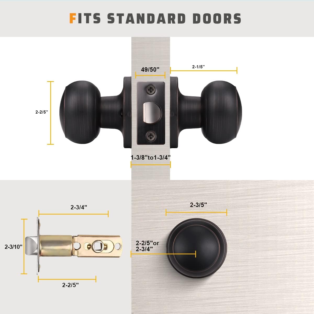 KNOBWELL 6 Pack Oil Rubbed Bronze Closet Door Knobs Passage Door Set, Hallway/Closet Keyless Door Knobs