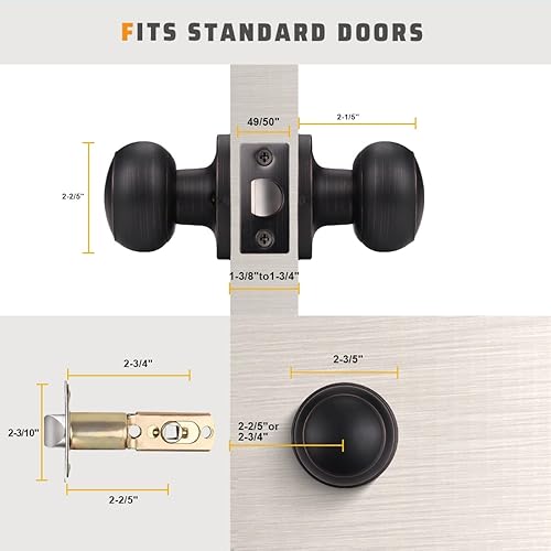 Miniatura 13 de KNOBWELL 8 Pack Black Door Knob for Hallway and Closet, Keyless Interior Passage Function, Round Non-Locking, Matte Black Handle