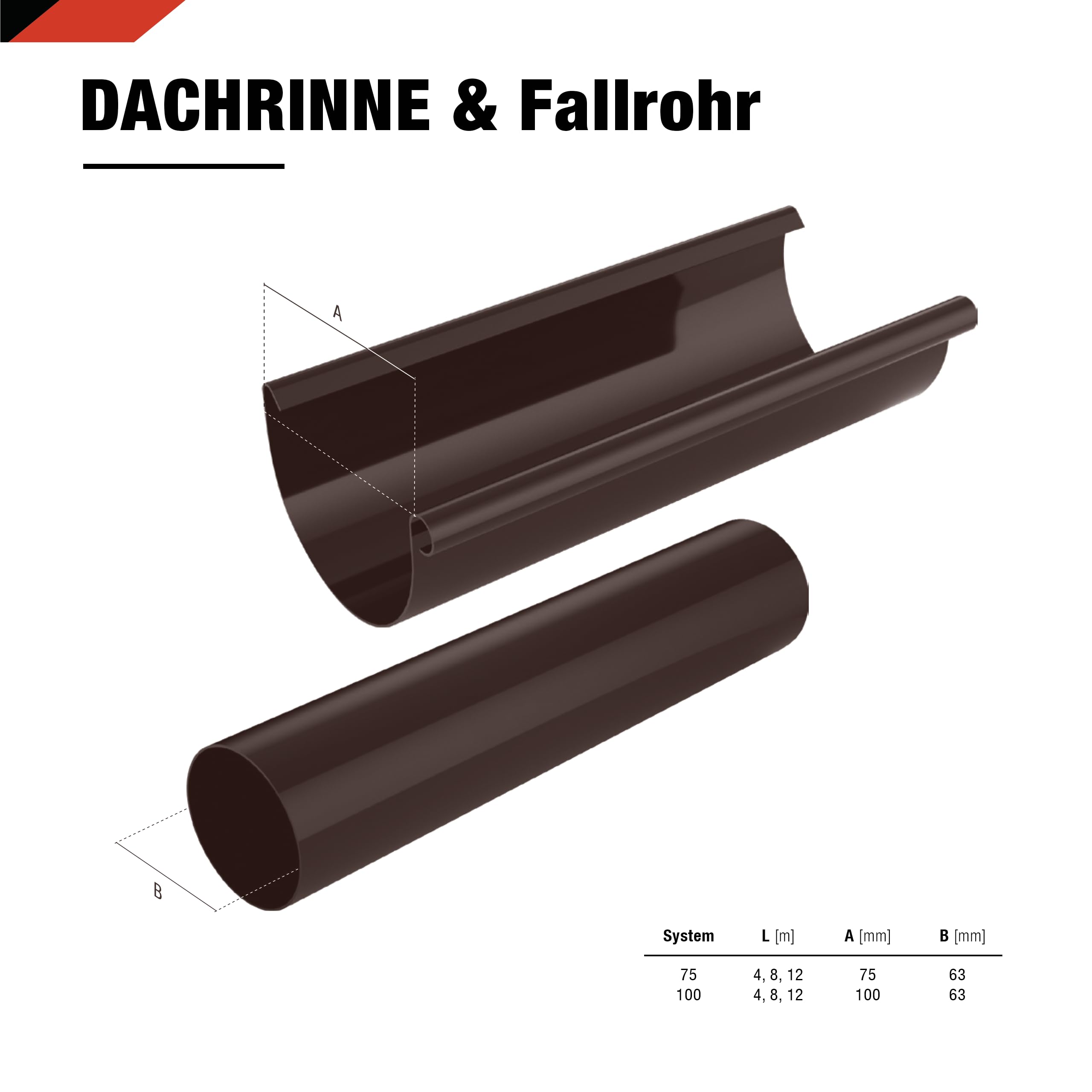 SMART Dachrinnen-Set PVC, 38-teilig, 100/63 mm für 8 m Dachlänge (Braun)