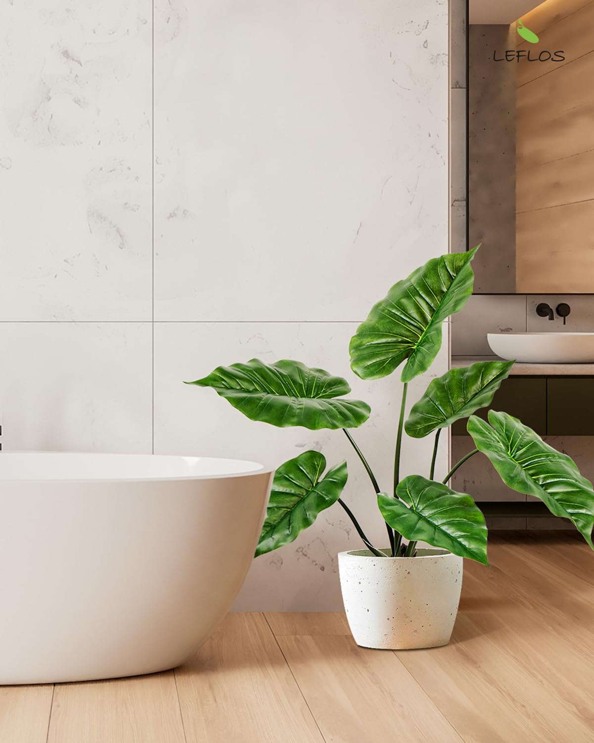 68cm pianta artificiale di Monstera per interni, pianta artificiale di foglie di alocasia in vaso bianco, deco per soggiorno, ufficio, festival & festa