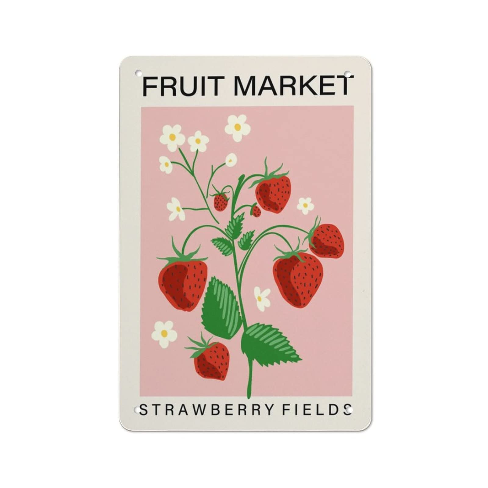 Fruit Market tin Sign, Strawberry Kitchen Art Print, Food Art,Pink Home Decor, Dining Room,Retro Signs Home Decoration Gifts for Mom,Dad and Friends Metal Tin Sign 5.5X8 Inch