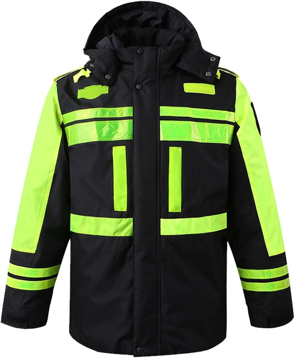 Kurtki O Wysokiej Widoczności Wodoodporny Komfort Hi Vis Odpinana Zimowa Kurtka Bomberka Wysoka Widoczność Bezpieczeństwo Odblaskowa Odzież Robocza Ocieplana Kurtka Robocza Z Kapt, Black, L