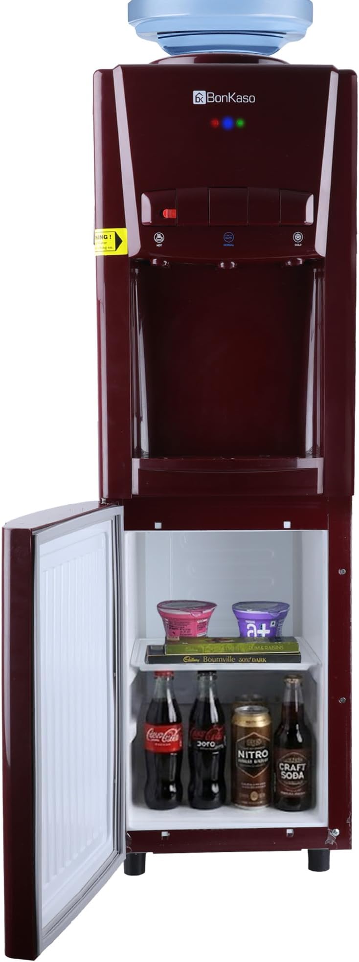 BonKaso Blueprint Hot & Cold Water Dispenser 21C Top Loading With Refrigerator Maroon, 20 Litre