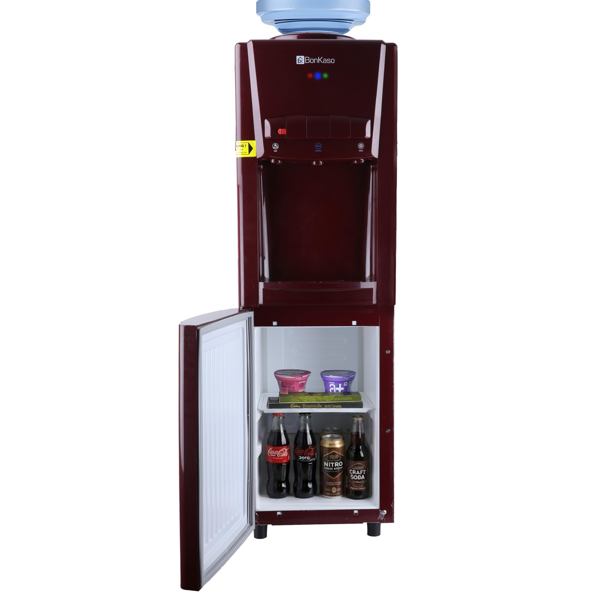 BonKaso Blueprint Hot & Cold Water Dispenser 21C Top Loading With Refrigerator Maroon, 20 Litre
