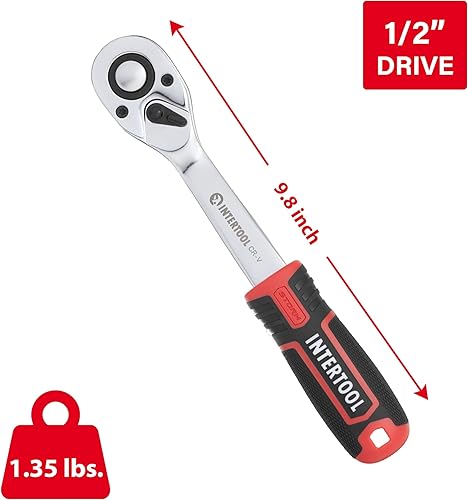 Miniatura 2 de INTERTOOL Llave de trinquete de 38 pulgadas, mango de desplazamiento premium, liberación rápida reversible de 72 dientes, acero al cromo vanadio