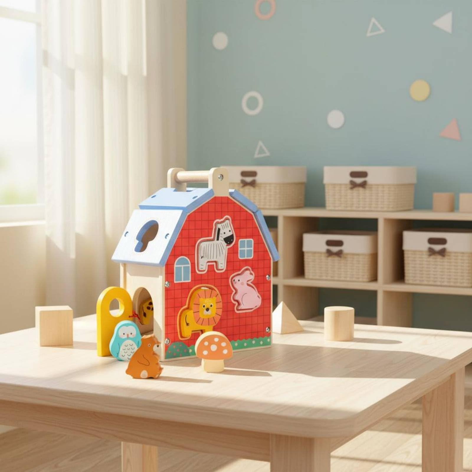 Qianly Bauernhof-Tier Steckspiel motorische Fähigkeiten mehrseitig Lernspielhaus aus feinmotorik Tier-Puzzlpielhaus für, Garten