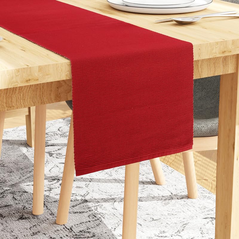 Encasa XO Dining Table Runner 32x200 cm, Solid Red