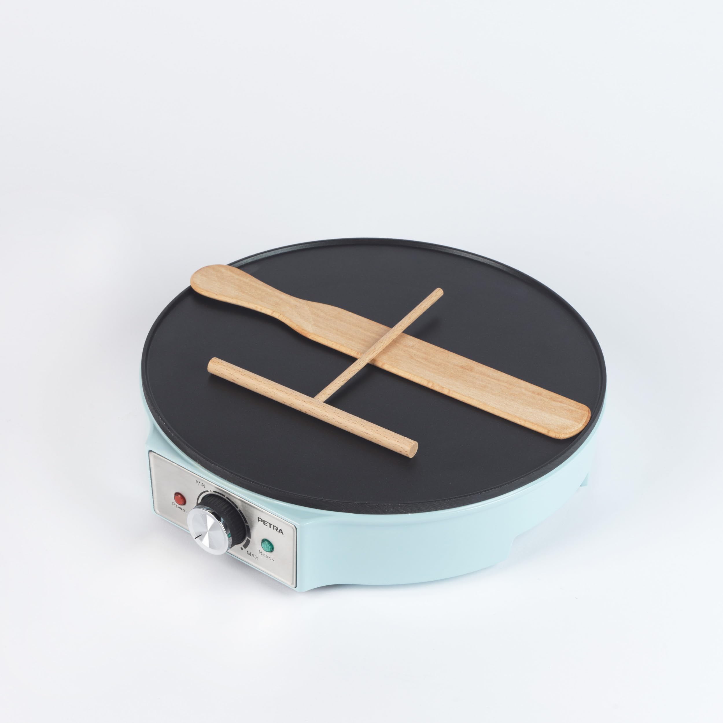 Petra Crêpière Électrique 1200W, Machine à Crêpes avec Plaque Antiadhésive 30cm, Grande Plaque Chauffante avec Température Réglable, Accessoires en Bois Inclus, Garantie 3 Ans