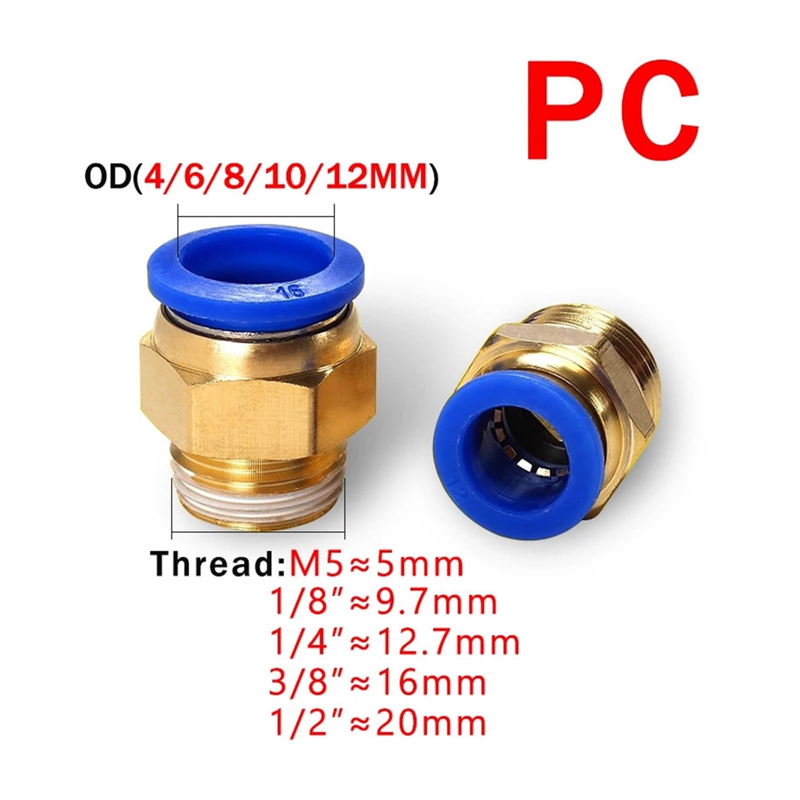 Pneumatikanschluss 20/50PCS Pneumatische Luft Anschluss Fitting 4mm 6mm 8mm Gewinde 1/8 1/4 3/8 1/2 Schlauch armaturen Rohr Schnell Anschlüsse(OD12mm-1I8,PC (50PCS))