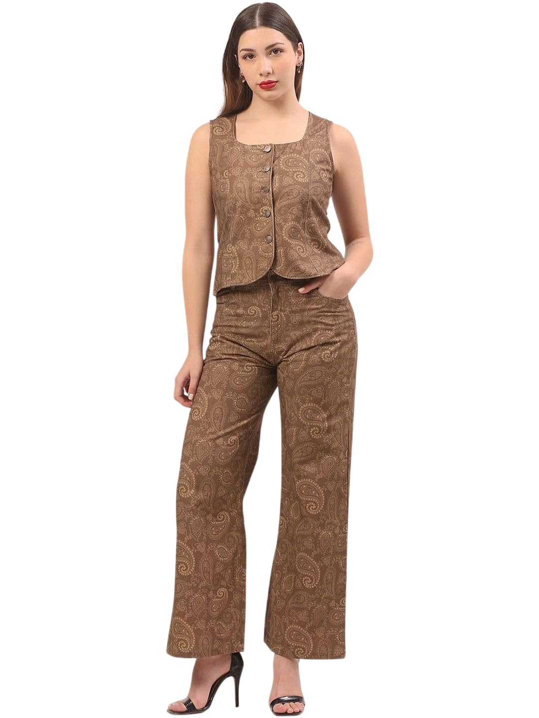 Women's Printed Waistcoat & Wide Leg Pants Co-Ord Set Collection | Sleeveless Fashion-image-26