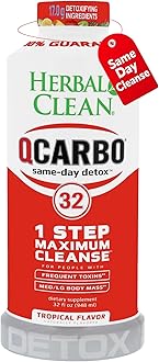 Herbal Clean Qcarbo32 Same-Day Detox Cleanse Drink (32 fl oz) - Tropical Flavor Full Body Cleanse* Detox Drink for Moderate Toxin Level*, Vitamin B2 and Vitamin B12 for Men & Women