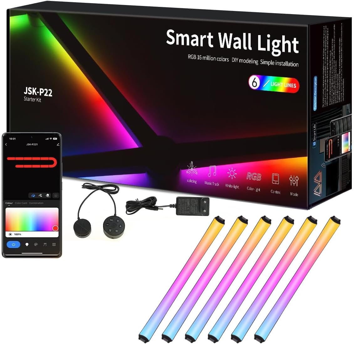 RGBIC Smart WiFi Glide - Lámpara de pared, compatible con Alexa y Google Assistant, 16 millones de colores, sincronización de música, luces de