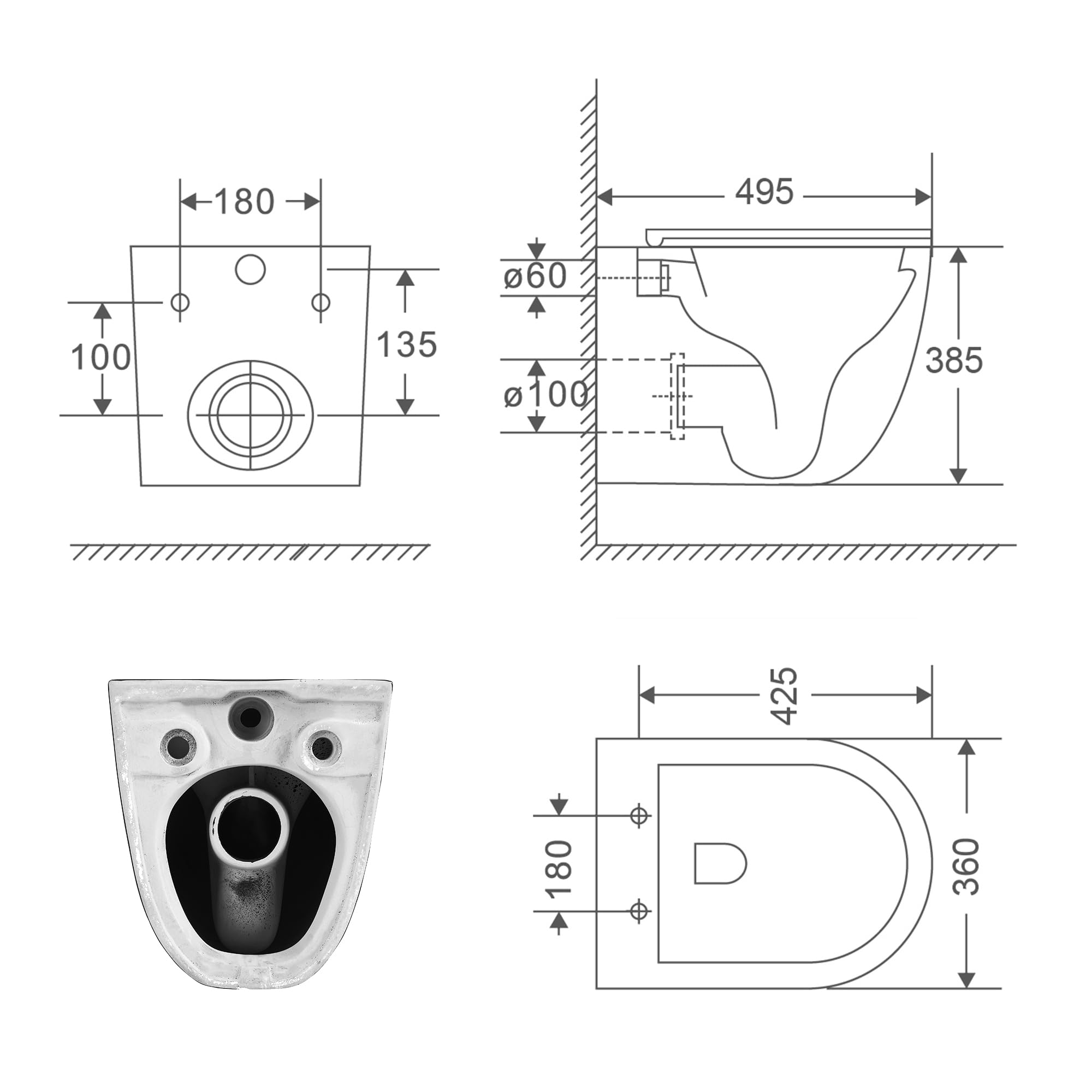 HOGART WC Sospeso con Base Nascosta e Fissaggi Invisibili, Potente Sistema di Scarico Tornado Silenzioso ed Economico 3-4,5 L, Tazza in Ceramica Facile da Pulire, Sedile Soft-Close, Salvaspazio