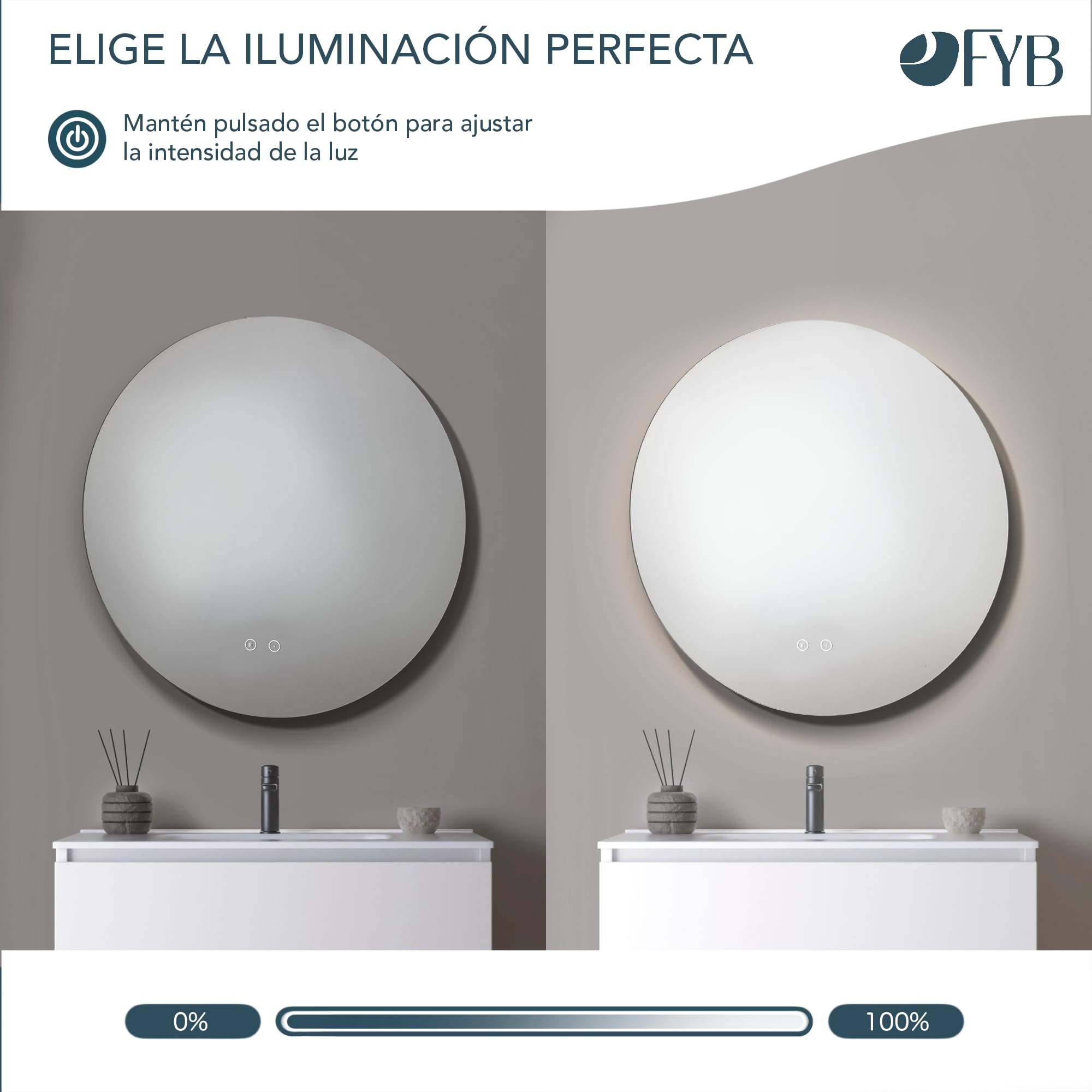 Espejo de Baño Redondo con Luz LED Regulable, Antivaho, Interruptor Táctil, Iluminación Frontal y Retroiluminada, Diseño Moderno, Bajo Consumo, Fácil Instalación Ø100 cm