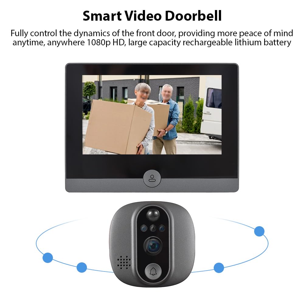 WiFi 1080P Video Türklingel Kamera, 2,4 GHz Türspion Türspion mit 4,3 Zoll LCD Display, 120 Grad Blickwinkel, Nachtsicht, Bewegungserkennung, 2-Wege-Audio, Wiederaufladbarer Akku