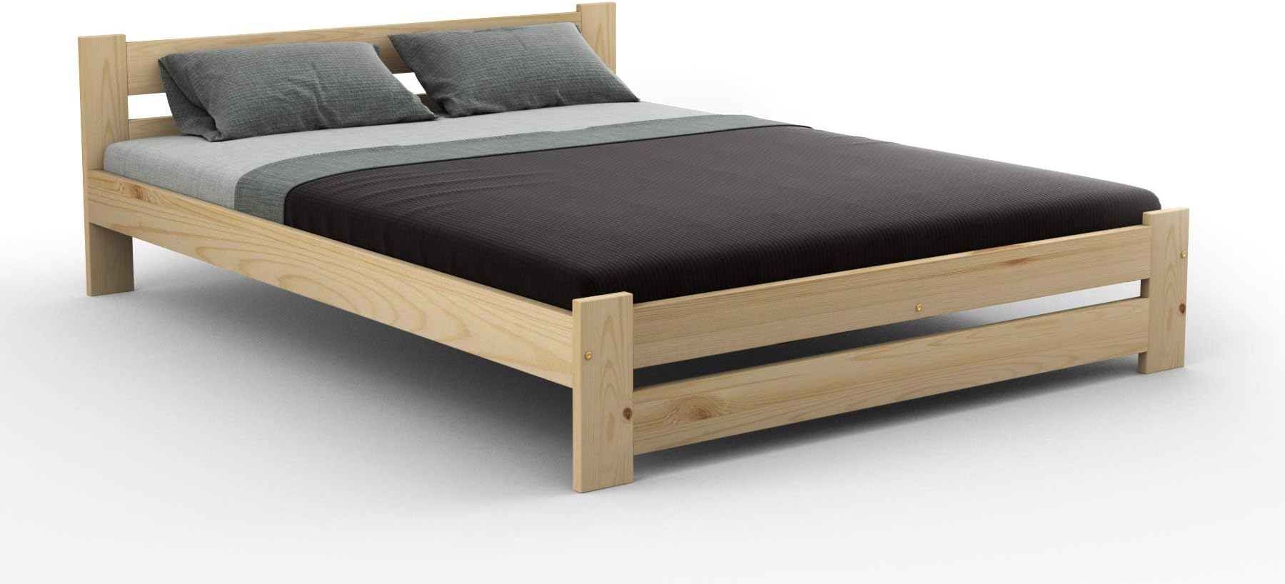 New wooden solid pine small double bed frame"F6" with slats (4ft, untreated pine)