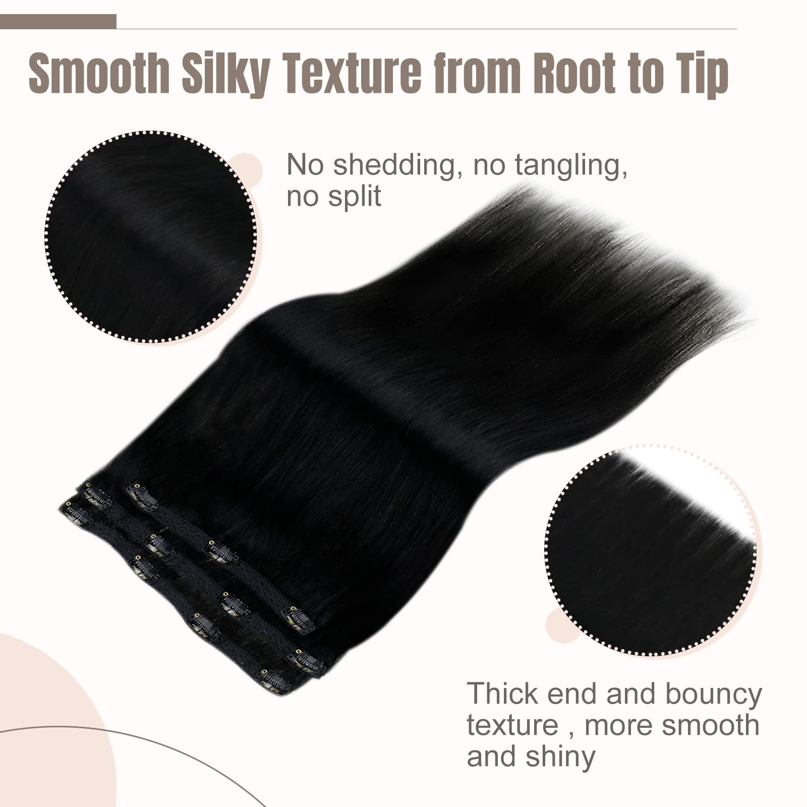 Fshine Black Real Hair Extensions Clip in Human Hair 22In Black Real Hair Clip in Hair Extensions Black Clip in Extensions Clip in Remy Hair Extensions Long Thick Hair 7pcs 120g - Image 3