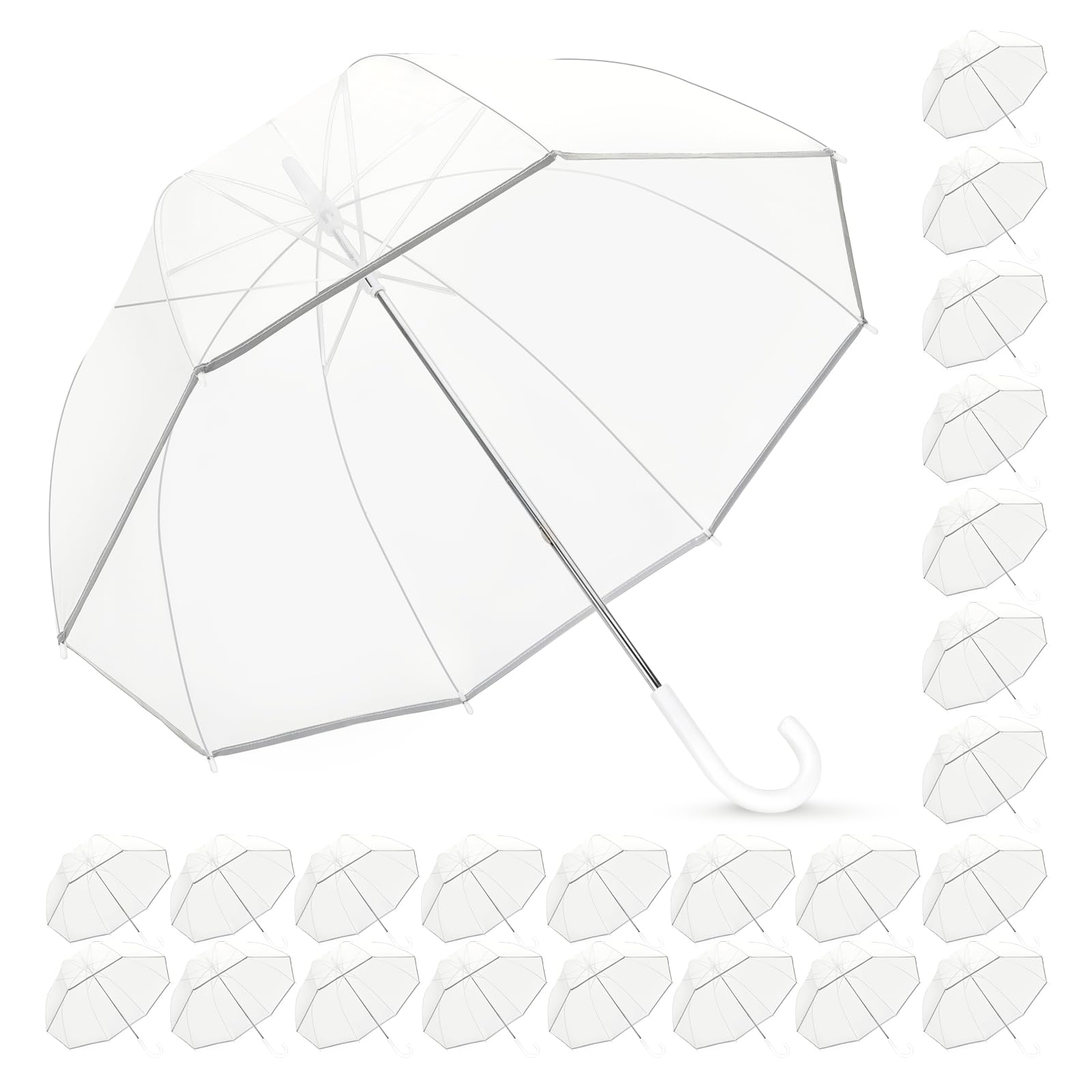 Clear Bubble Umbrella, Large Canopy Transparent Dome Coverage Stick Umbrella, Wedding Style European J Hook Handle Outdoor Umbrella for Women Adult
