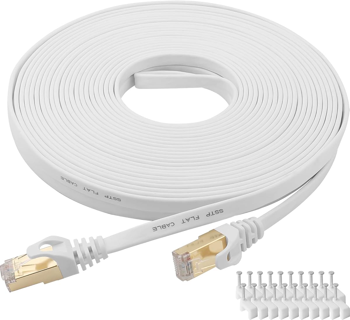 DEFACE Cat 8 Ethernet Cable 25 Ft Cat8 Internet Cable Flat Gigabit High Speed Shielded RJ45 LAN Cable for PS4, Xbox, Router, Modem, Gaming,White : Electronics