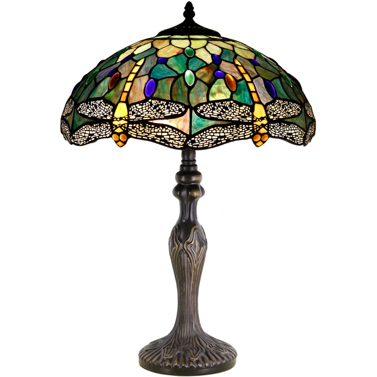 ZJART Tiffany Table Lamp Stained Glass 16X16X24 Inch Amber Yellow Dragonfly — image 1