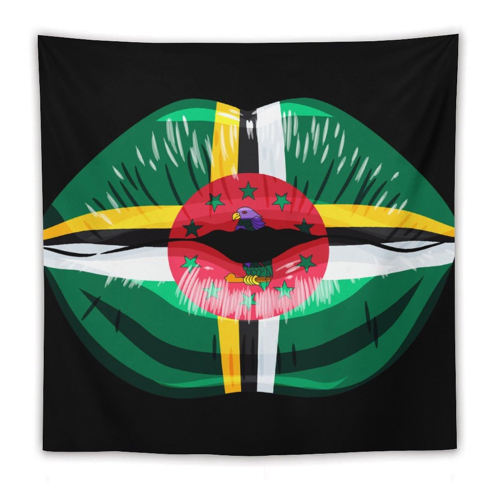 XingFox Dominica Flag Lips Tapestry Wall Hanging, National Flag Art Wall Decoration Tapestry, For Bedroom Living Room Dorm Home Decoration, 60"x60"
