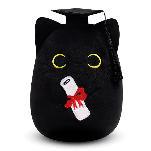 Cat Stuffed Animals Black Cat Plush Cat Graduation Plush Black Cat Plushie Graduation Cat Plush Toy Stuffed Animal
