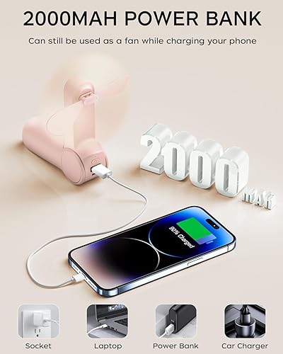 Miniatura 2 de FrSara Mini ventilador de mano recargable, pequeño ventilador de mano plegable, potencia eólica mejorada, tres velocidades de viento, batería de