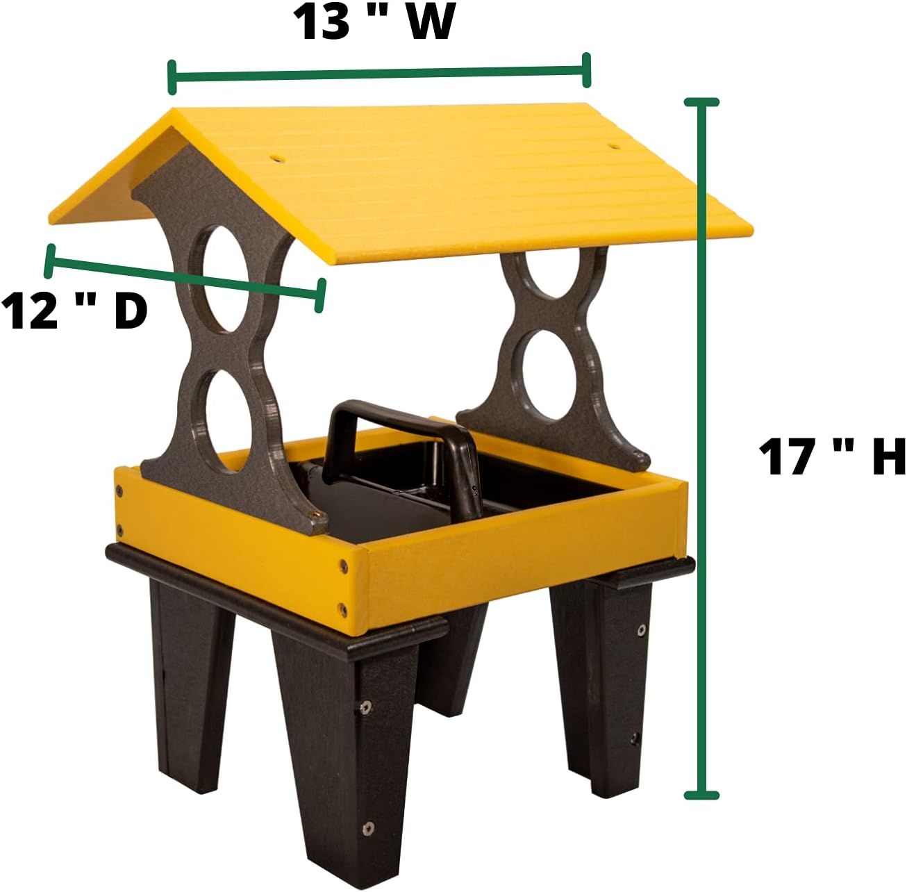 JCs Wildlife Medium Ground Fly Thru Bird Feeder - Holds 4 Cups of Bird Seed - Removable Tray Makes Cleaning Easy - Covered Platform Bird Feeder - Yellow and Gray