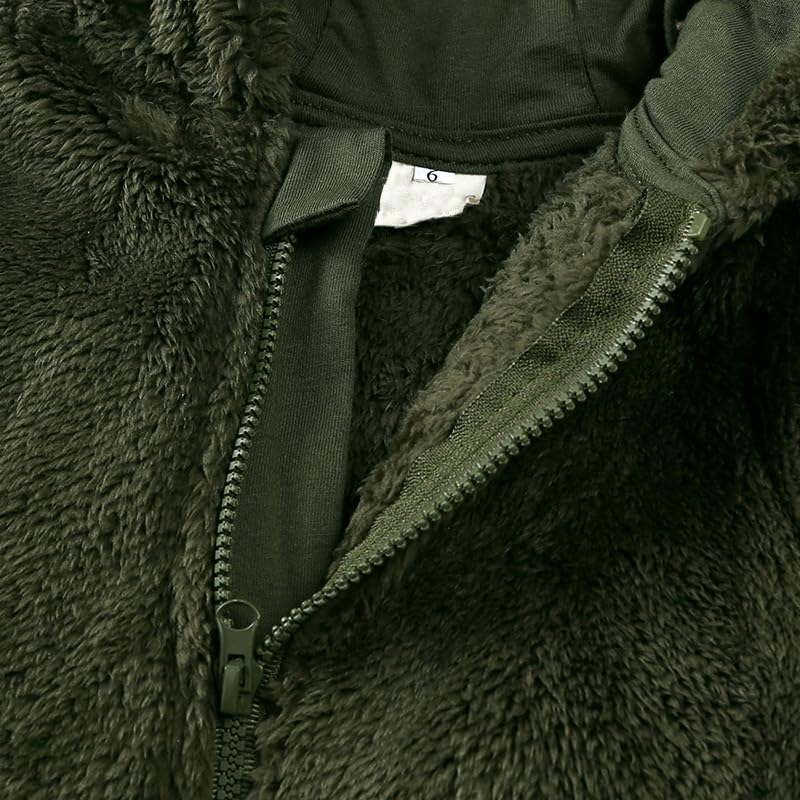 Verve Jelly Mono de invierno con cremallera para bebé recién nacido, niño y niña, sudadera con capucha y orejas de oso y pies, ropa de invierno cálida de polar