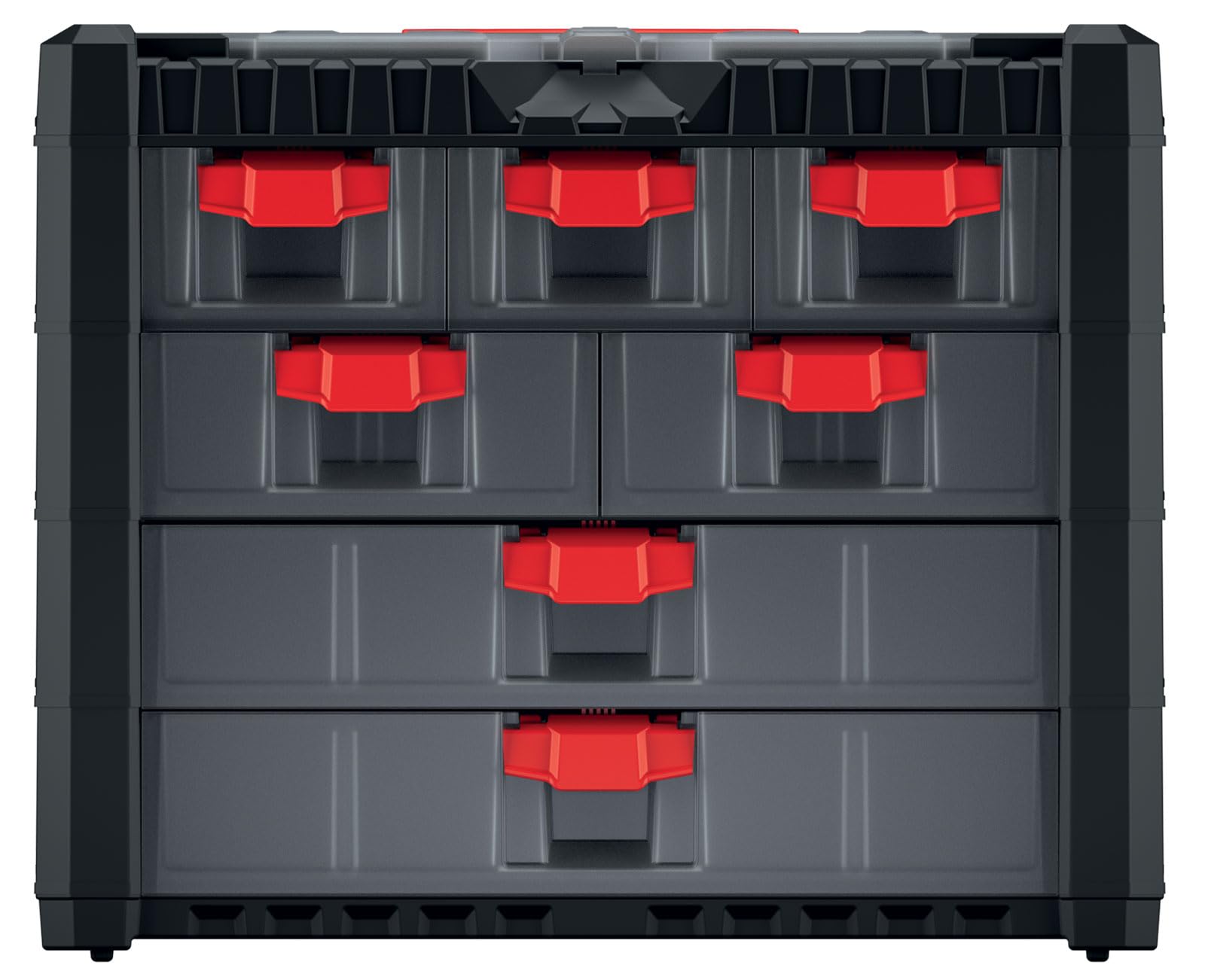 Caja organizadora maletín para herramientas | Portátil con asa | Apilable | Se puede colgar | 7 cajones con sistema de bloqueo | 40 x 20 x 32,6 cm | de plástico resistente